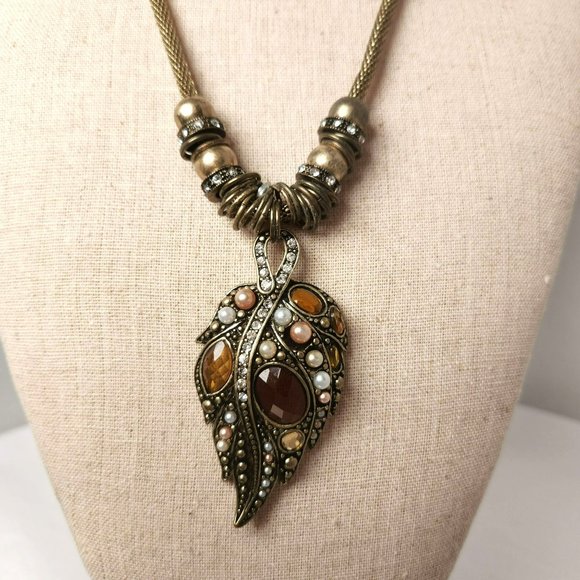 Victorian Style Necklace Teardrop Pave Set Pearls & Rhinestones Rope Style Chain - Picture 7 of 10